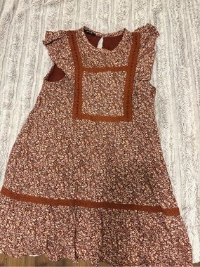 Madewell Rust Floral Crochet-Trim Midi Dress